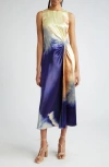 ULLA JOHNSON CORDELIA RUCHED SATIN MIDI DRESS