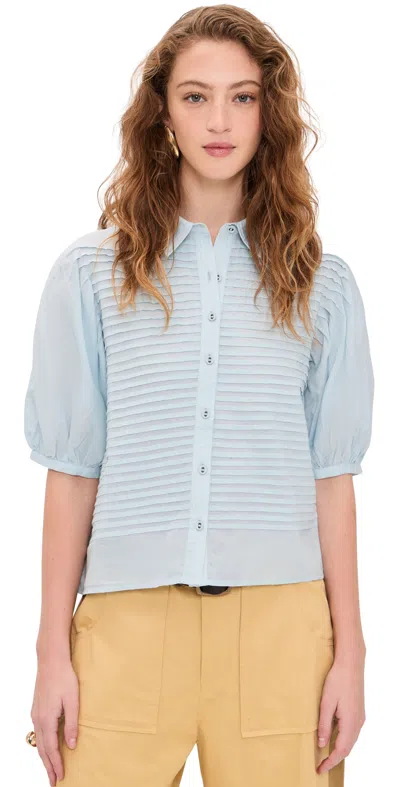 Ulla Johnson Cordelia Short Sleeve Button Up Top Adriatic In Blue