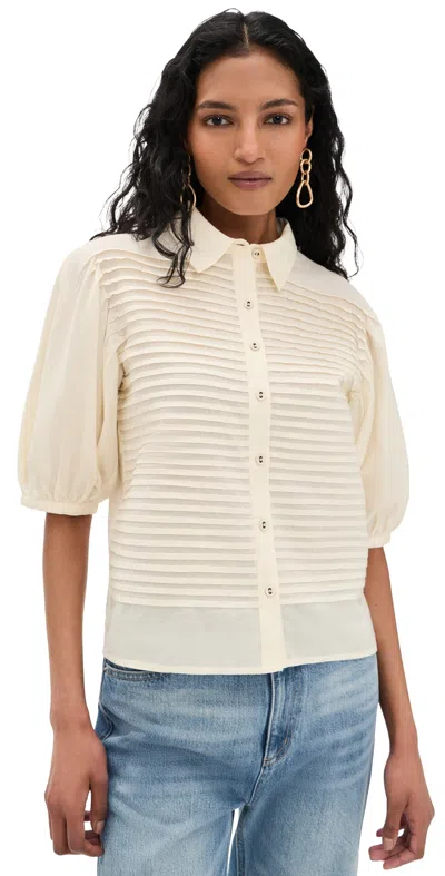 Ulla Johnson Cordelia Short Sleeve Button Up Top Cowrie In Neutral