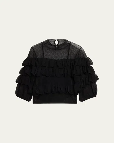 Ulla Johnson Corinna Mock-neck Tiered Ruffle Top In Black