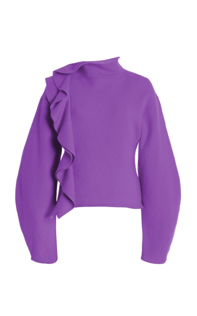 Ulla Johnson Corinna Ruffled Merino Wool Pullover In Purple