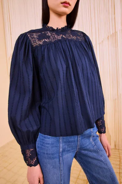 Ulla Johnson Cornelia Long Sleeve Blouse In Midnight In Blue