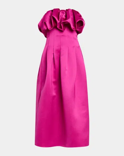 Ulla Johnson Cosima Strapless Satin Tea-length Dress In Pink