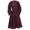 Ulla Johnson Cotton Bow Belt Balloon Sleeves Midi Dress In Red