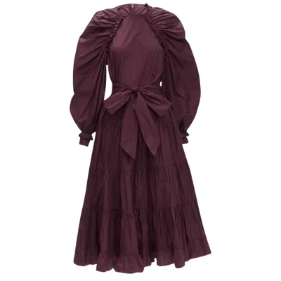 Ulla Johnson Cotton Bow Belt Balloon Sleeves Midi Dress In Red