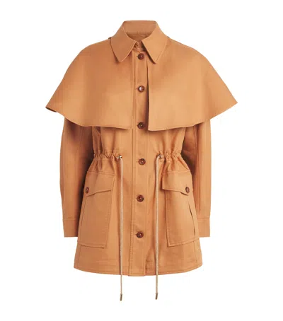 Ulla Johnson Cotton Cape-overlay Devon Coat In Brown