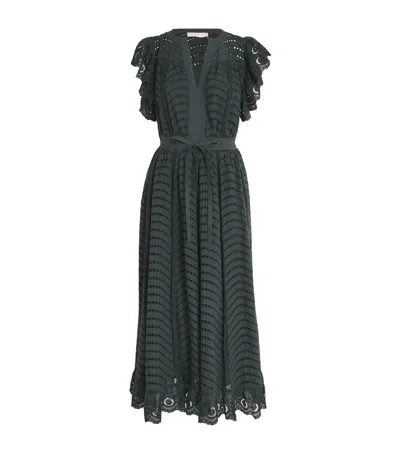 ULLA JOHNSON COTTON EMBROIDERED OLGA MIDI DRESS