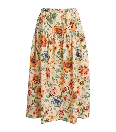 Ulla Johnson Cotton Floral Theodora Midi Skirt In Multi