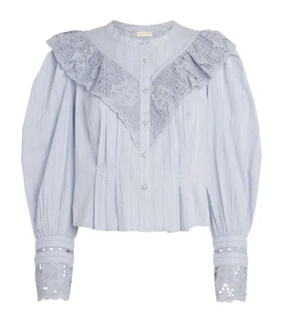 Ulla Johnson Cotton Lace-trim Esther Blouse In Blue