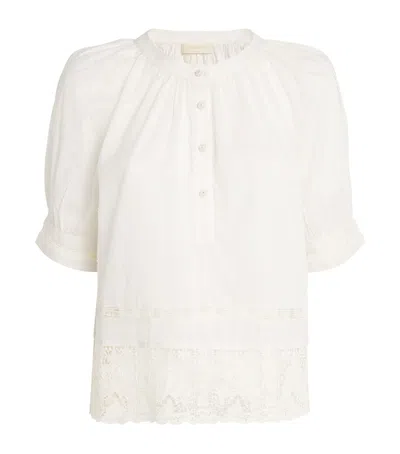Ulla Johnson Cotton Lace-trim Faye Blouse In Navy