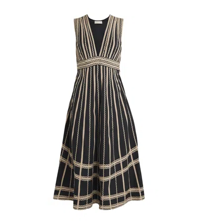 Ulla Johnson Palermo Ricrac And Grosgrain-trimmed Cotton-poplin Midi Dress In Black