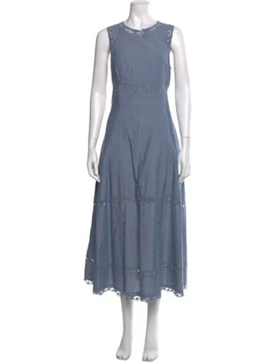 Pre-owned Ulla Johnson Crew Neck Long Dress In Blue