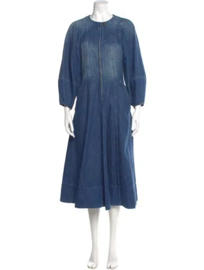 Pre-owned Ulla Johnson Crew Neck Long Dress In Blue