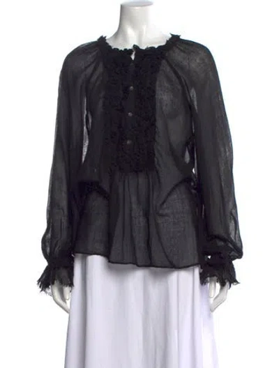 Pre-owned Ulla Johnson Crew Neck Long Sleeve Blouse In Black