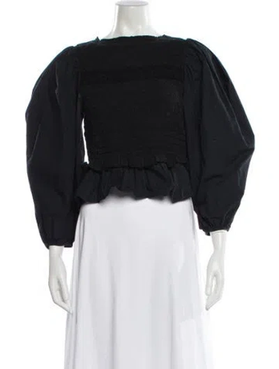 Pre-owned Ulla Johnson Crew Neck Long Sleeve Blouse In Blue