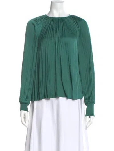 Pre-owned Ulla Johnson Crew Neck Long Sleeve Blouse In Green