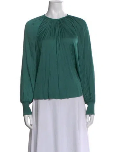 Pre-owned Ulla Johnson Crew Neck Long Sleeve Blouse In Green