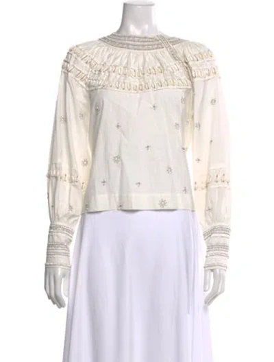 Pre-owned Ulla Johnson Crew Neck Long Sleeve Blouse In Neutral