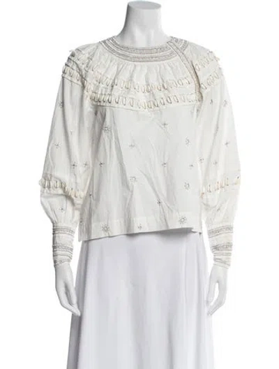 Pre-owned Ulla Johnson Crew Neck Long Sleeve Blouse In Neutral