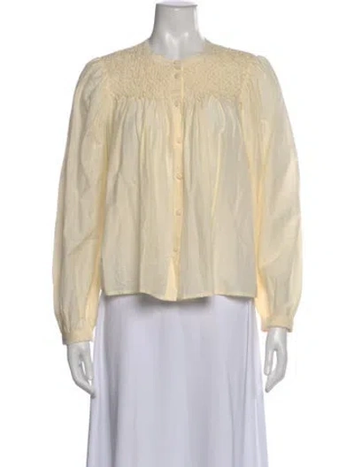 Pre-owned Ulla Johnson Crew Neck Long Sleeve Blouse In Neutral