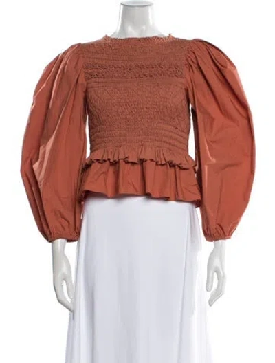 Pre-owned Ulla Johnson Crew Neck Long Sleeve Blouse In Orange