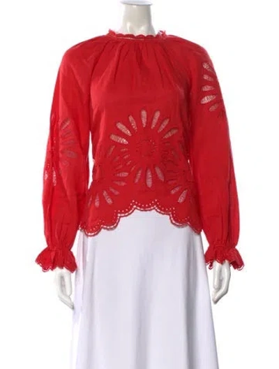 Pre-owned Ulla Johnson Crew Neck Long Sleeve Blouse In Red