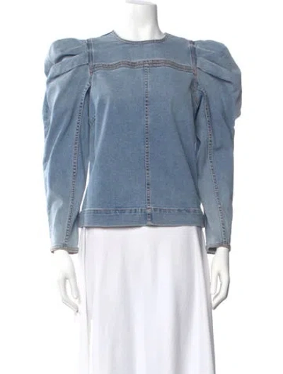 Pre-owned Ulla Johnson Crew Neck Long Sleeve Blouse W/ Tags In Blue