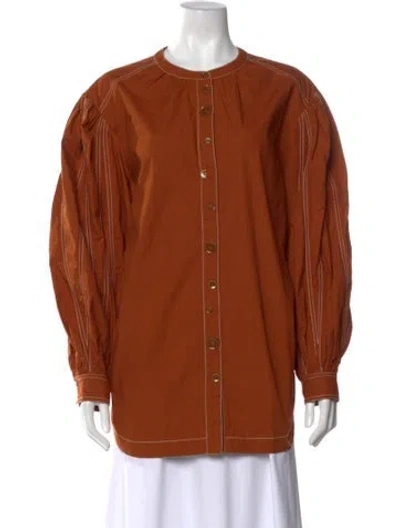 Pre-owned Ulla Johnson Crew Neck Long Sleeve Blouse W/ Tags In Orange