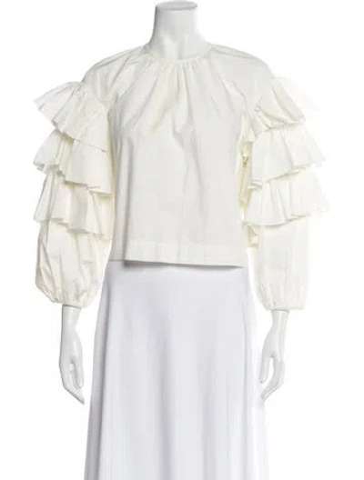 Pre-owned Ulla Johnson Crew Neck Long Sleeve Blouse In White