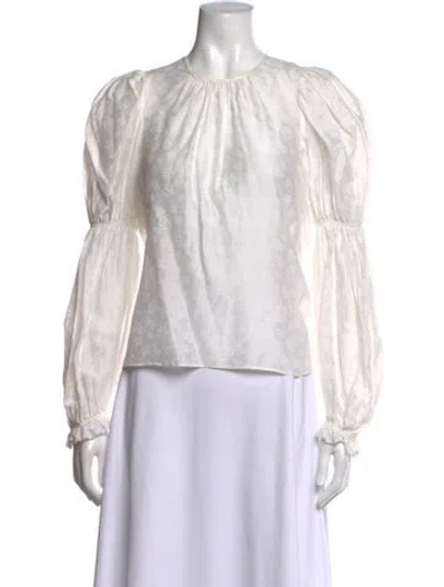 Pre-owned Ulla Johnson Crew Neck Long Sleeve Blouse In White