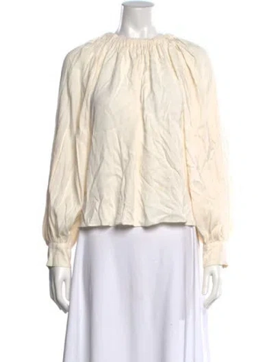 Pre-owned Ulla Johnson Crew Neck Long Sleeve Blouse In White