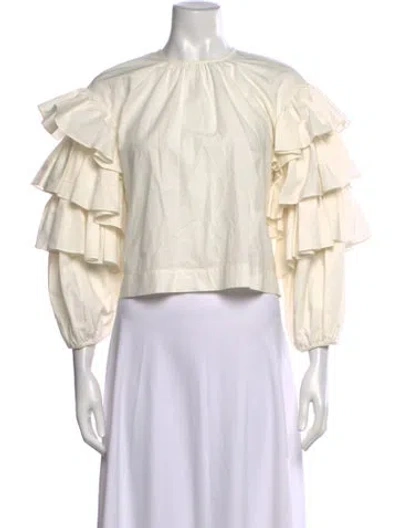 Pre-owned Ulla Johnson Crew Neck Long Sleeve Blouse In White