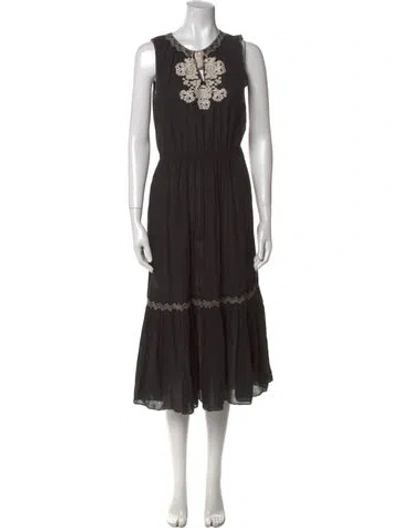 Pre-owned Ulla Johnson Crew Neck Midi Length Dress In Black