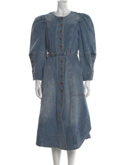 Pre-owned Ulla Johnson Crew Neck Midi Length Dress In Blue