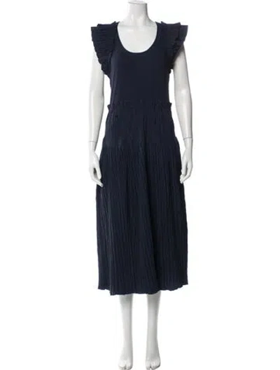 Pre-owned Ulla Johnson Crew Neck Midi Length Dress In Blue