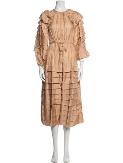 Pre-owned Ulla Johnson Crew Neck Midi Length Dress In Neutrals
