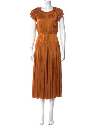 Pre-owned Ulla Johnson Crew Neck Midi Length Dress In Orange