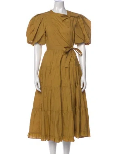 Pre-owned Ulla Johnson Crew Neck Midi Length Dress In Yellow