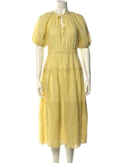 Pre-owned Ulla Johnson Crew Neck Midi Length Dress In Yellow