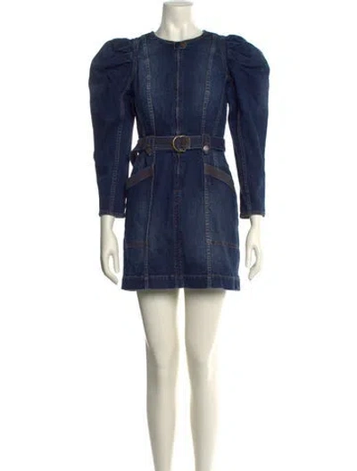 Pre-owned Ulla Johnson Crew Neck Mini Dress In Blue