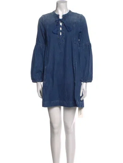 Pre-owned Ulla Johnson Crew Neck Mini Dress In Blue