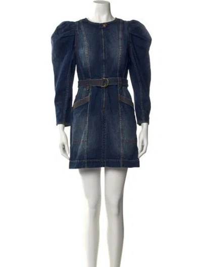 Pre-owned Ulla Johnson Crew Neck Mini Dress In Blue