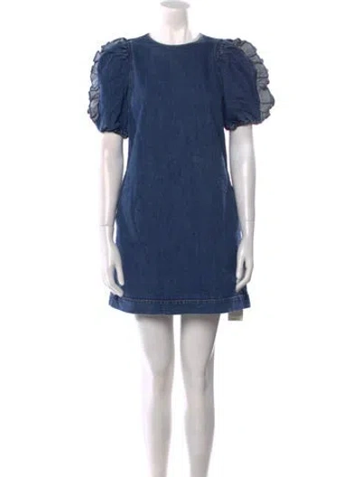 Pre-owned Ulla Johnson Crew Neck Mini Dress In Blue
