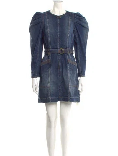 Pre-owned Ulla Johnson Crew Neck Mini Dress In Blue