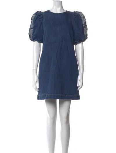 Pre-owned Ulla Johnson Crew Neck Mini Dress In Blue