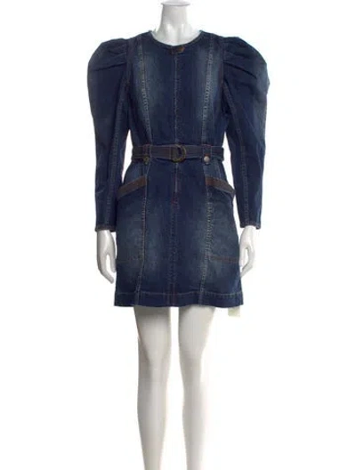 Pre-owned Ulla Johnson Crew Neck Mini Dress In Blue