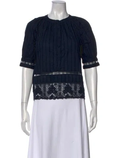 Pre-owned Ulla Johnson Crew Neck Short Sleeve Blouse In Black