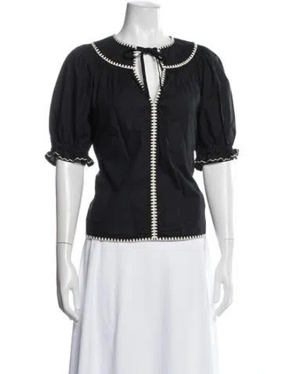 Pre-owned Ulla Johnson Crew Neck Short Sleeve Blouse In Black