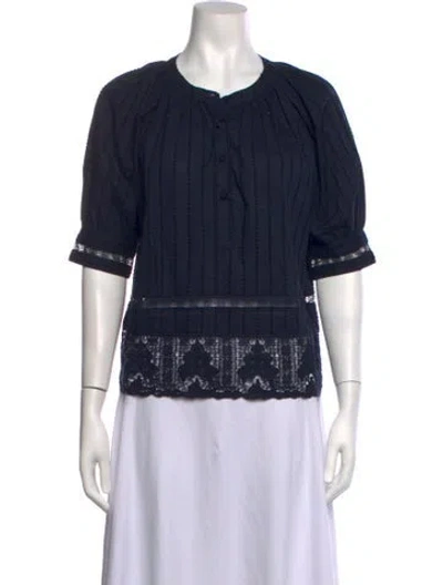 Pre-owned Ulla Johnson Crew Neck Short Sleeve Blouse In Black