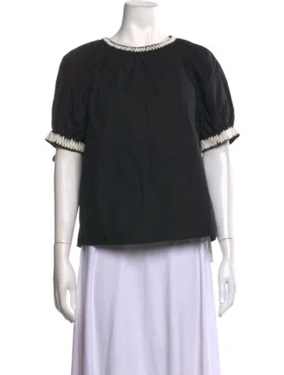 Pre-owned Ulla Johnson Crew Neck Short Sleeve Blouse In Black